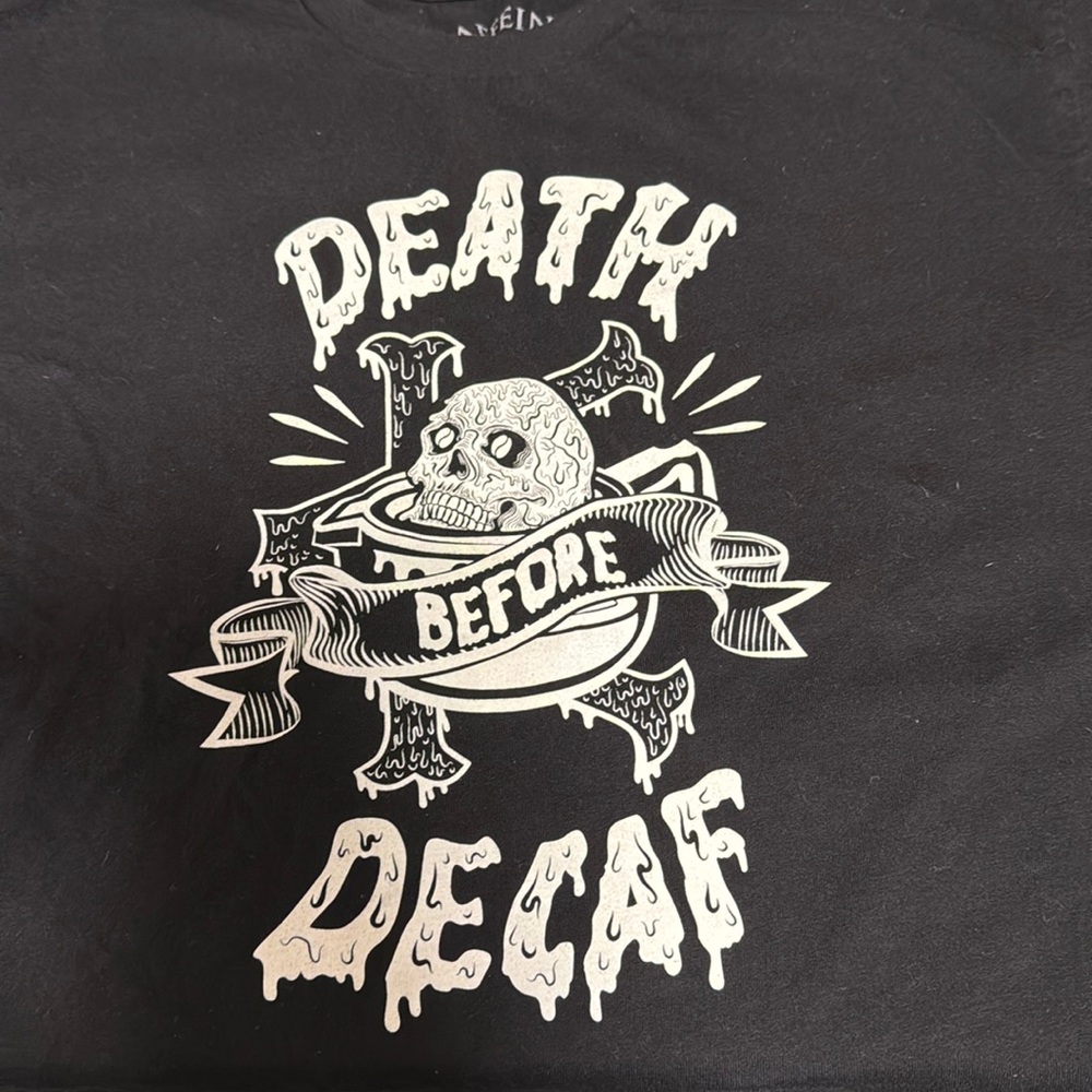 Caffeine and Kilos Death Before Decaf long sleeve crop